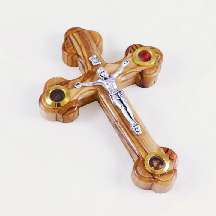 5.25" Oriental Style Olive Wood Crucifix with 3 Inserts