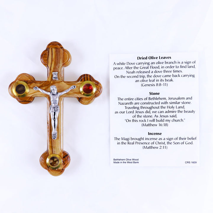 5.25" Oriental Style Olive Wood Crucifix with 3 Inserts