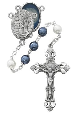 6mm Blue and Pearl Lourdes Water Rosary