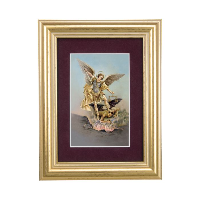 6.5" Gold Frame & Maroon Matte with Saint Michael Print