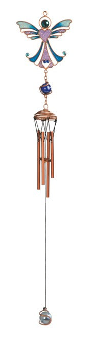 18" Copper Angel Wind Chime with Blue Gems