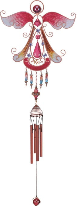 33" Copper Angel Wind Chime with Red Gems