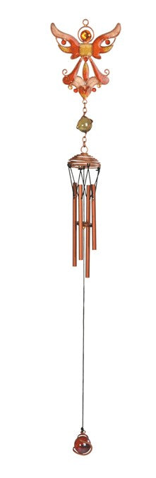 Copper Angel Wind Chime with Orange Gems