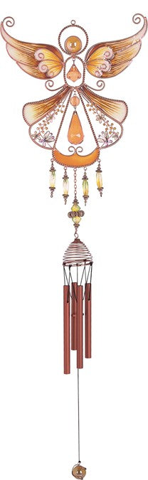 33" Copper Angel Wind Chime with Yellow Gems