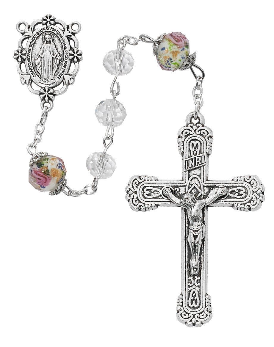 Crystal and Flower Beads Rosary