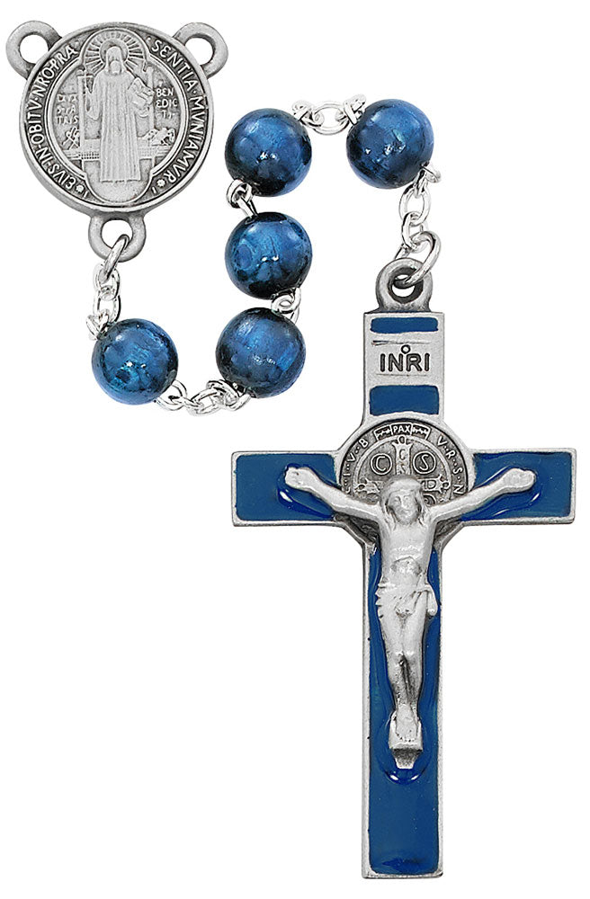 Dark Blue Wood St. Benedict Rosary
