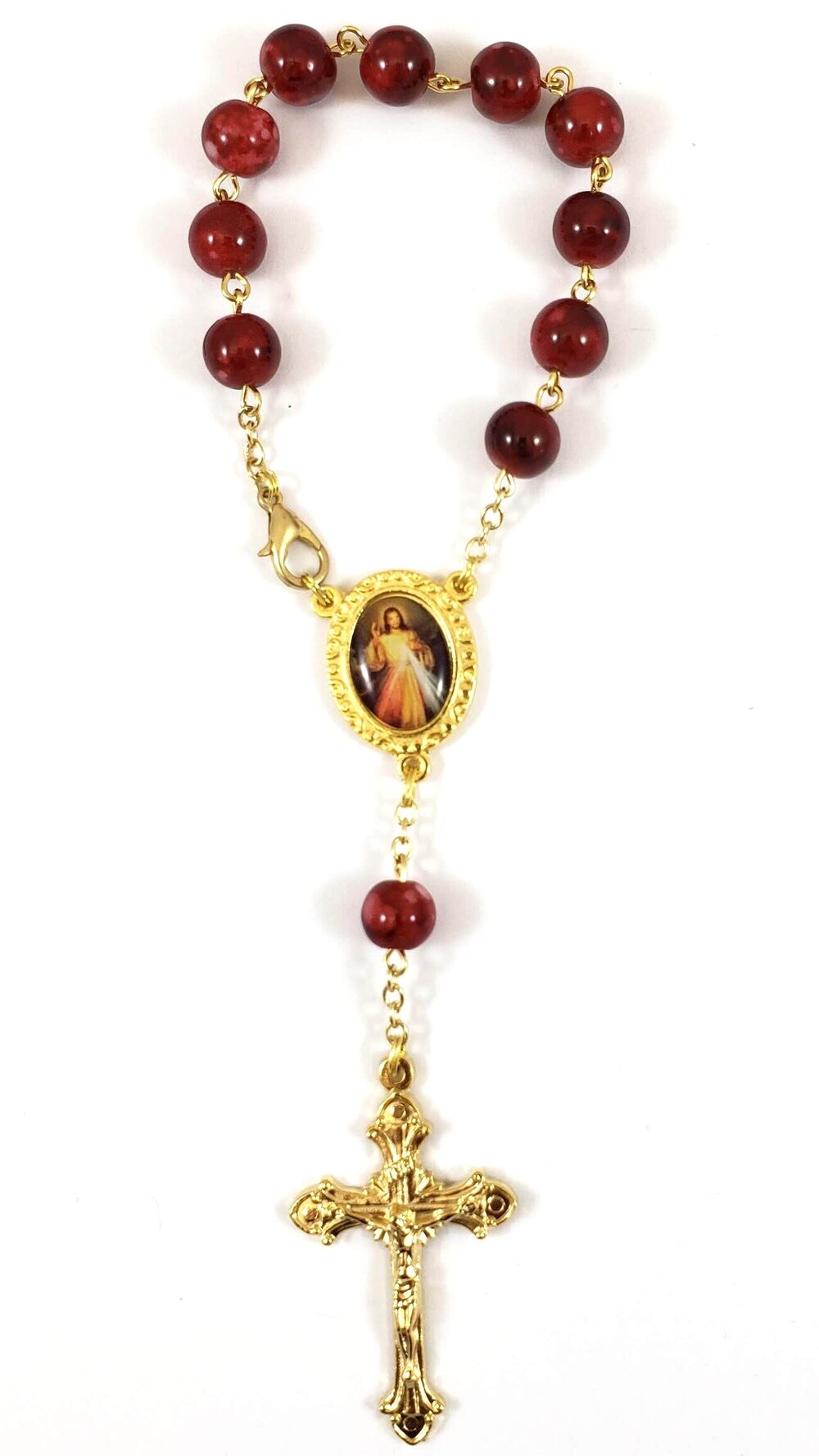 8mm Red Divine Mercy Single Decade Rosary