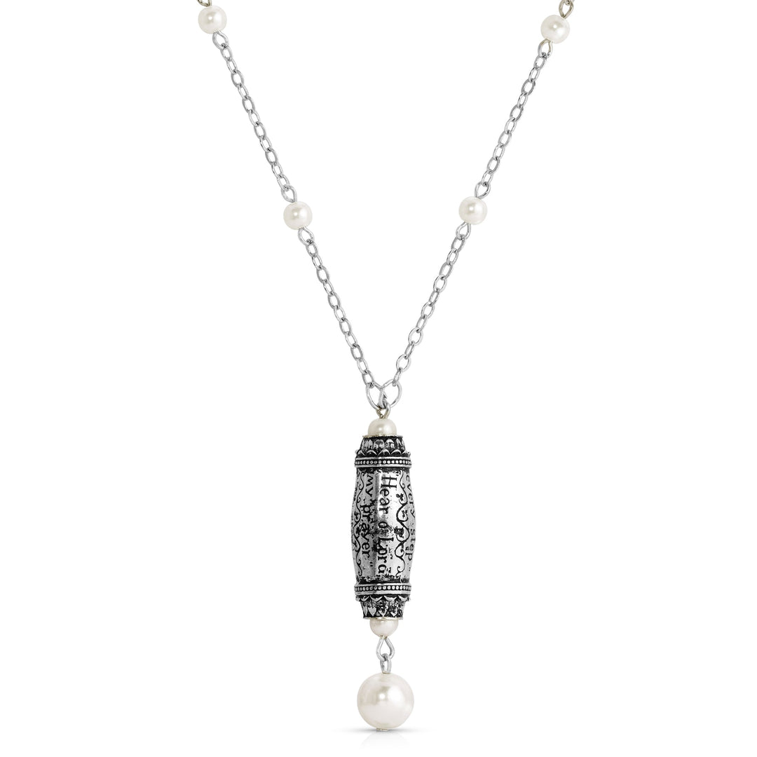 Faux Pearl Scroll Scripture Pendant Necklace