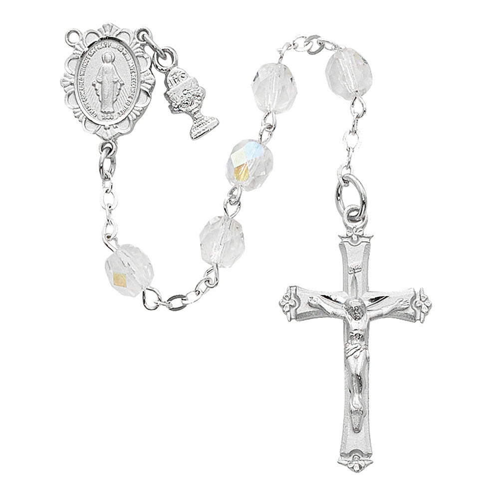 First Communion 6mm Crystal Rosary