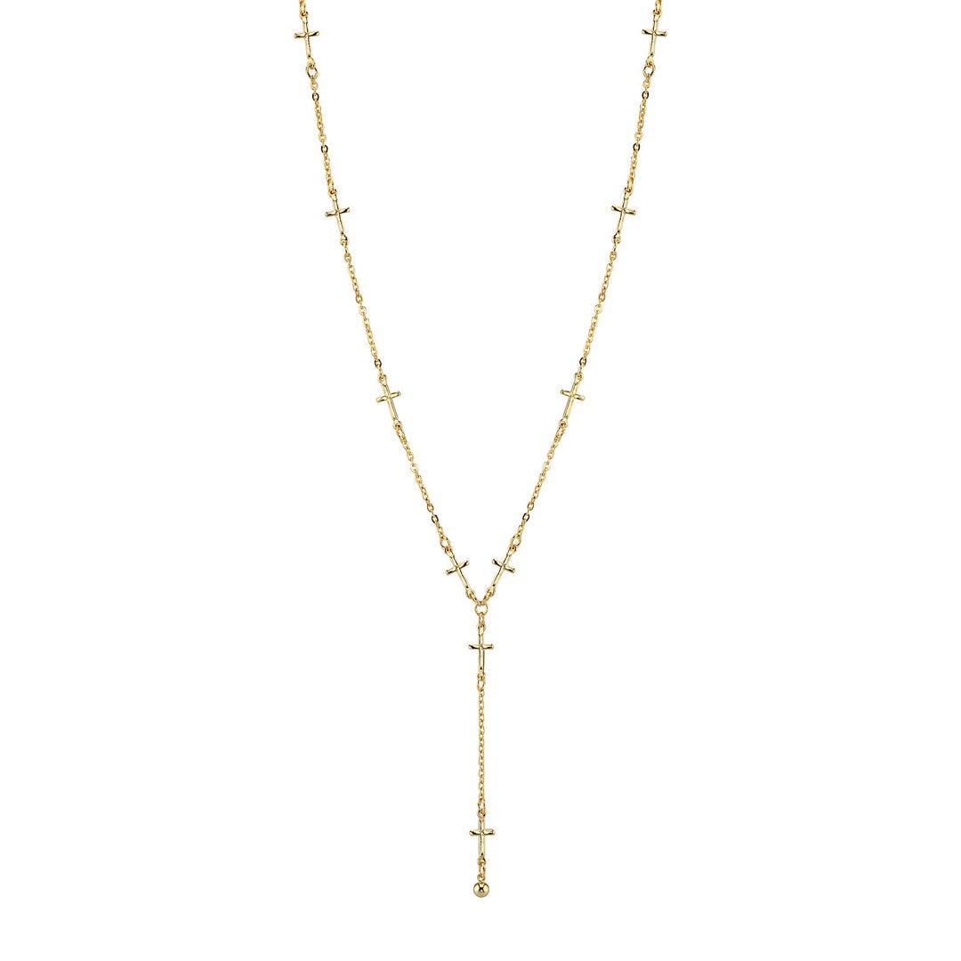 Gold Cross Y-Chain Necklace