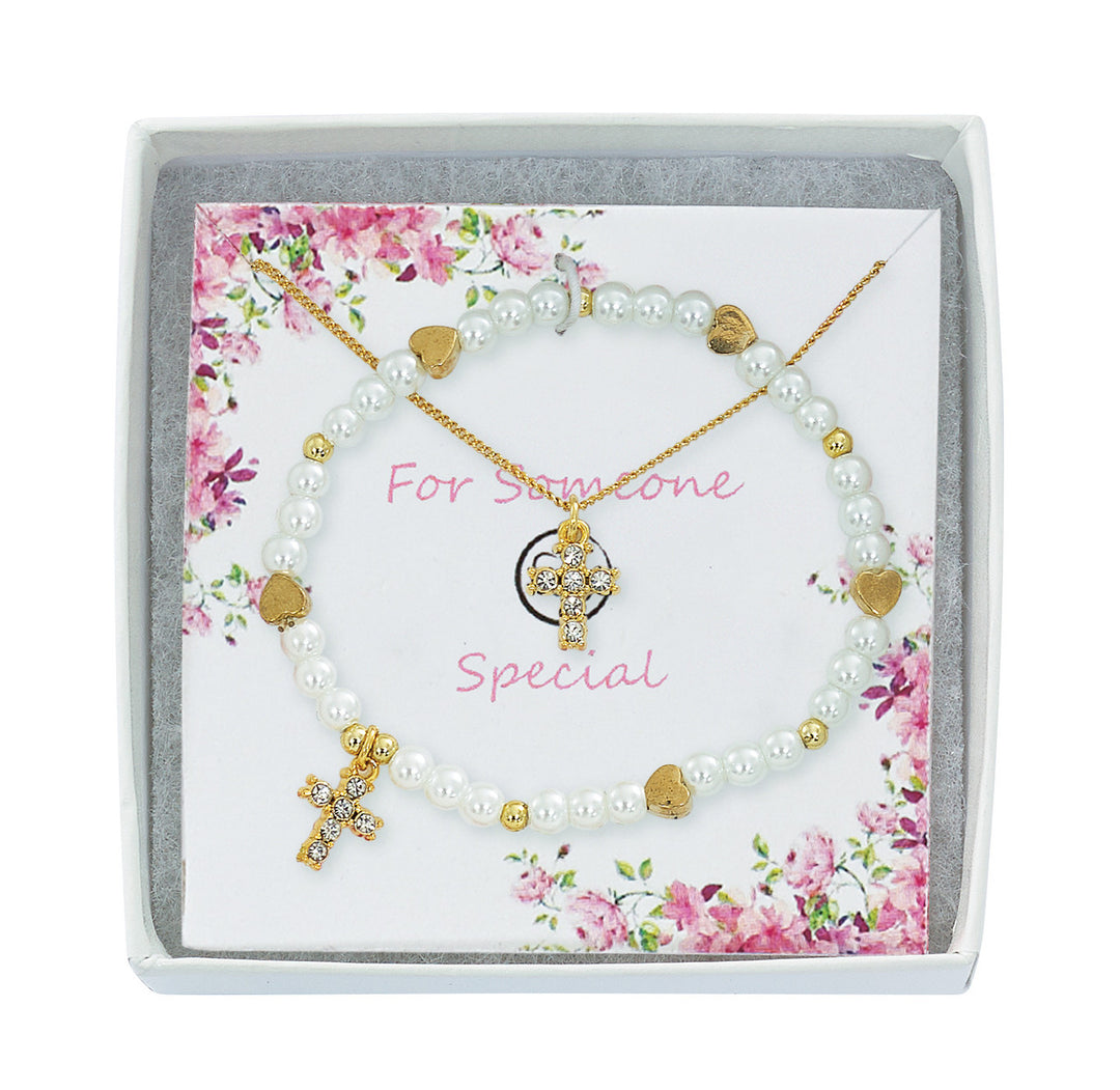 Gold Plated Pearl Bracelet & Pendant