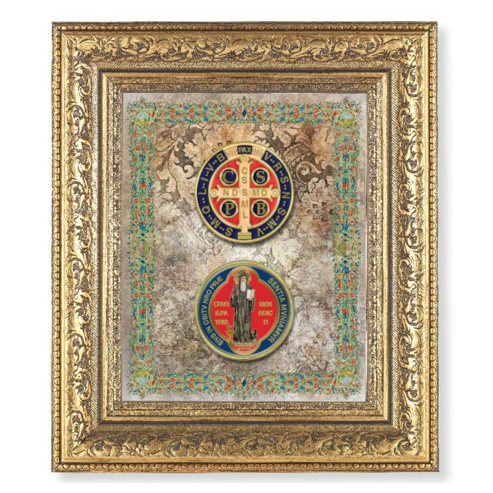 12.5" x 14.5" Saint Benedict Medal Antique Gold Framed Print
