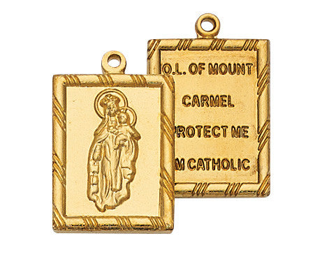Our Lady of Mount Carmel Gold Scapular on 18" Chain