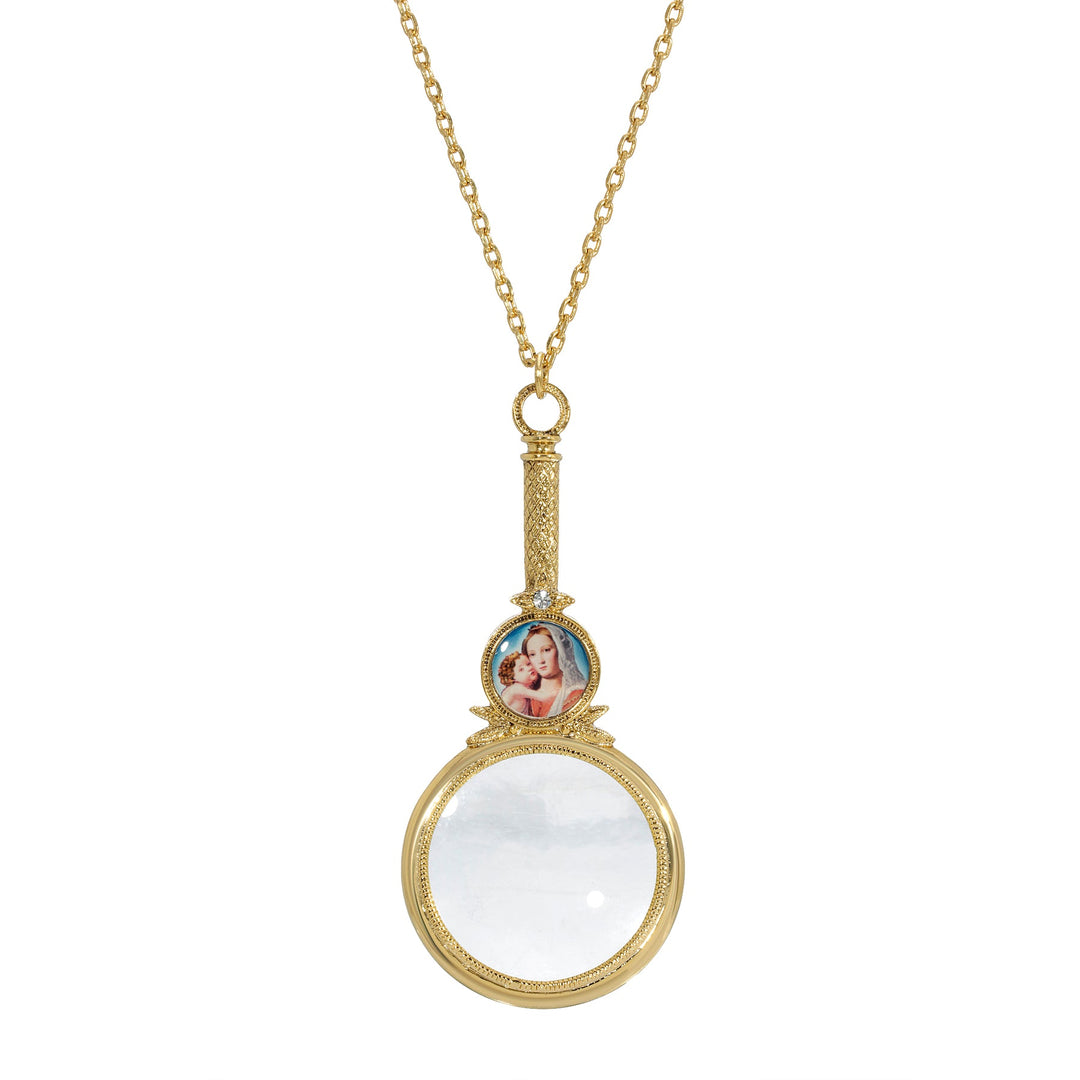 Mary and Child Magnifying Glass Pendant Necklace