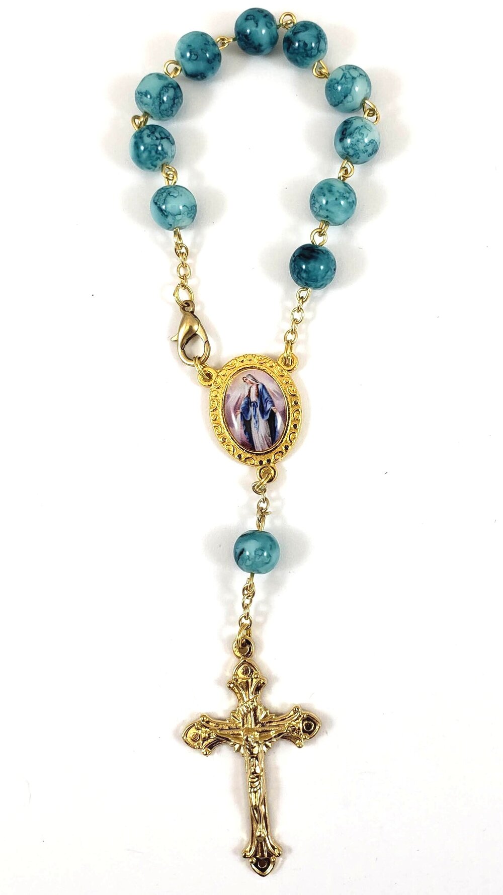 8mm Blue Miraculous Medal Single Decade Rosary