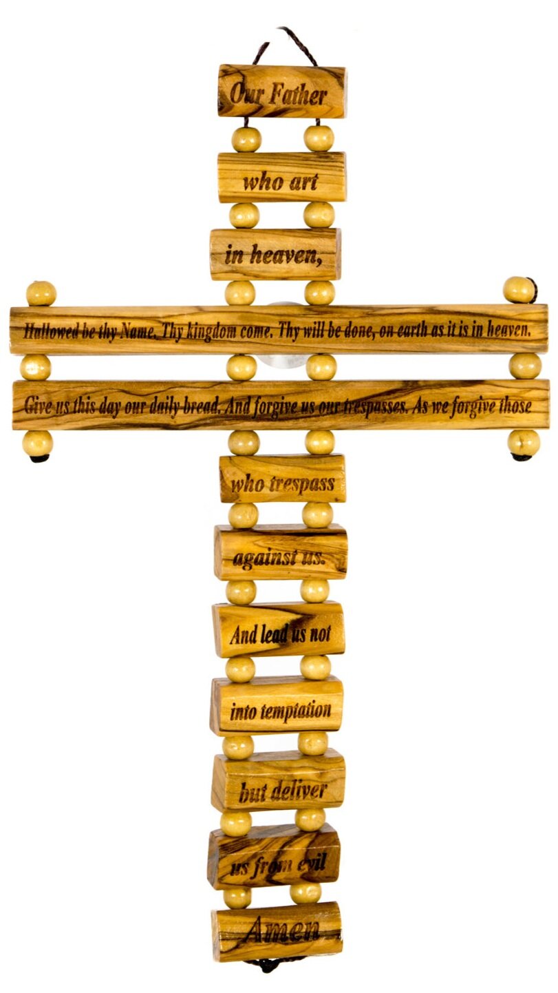 Olive Wood Tile Cross - Our Father Prayer