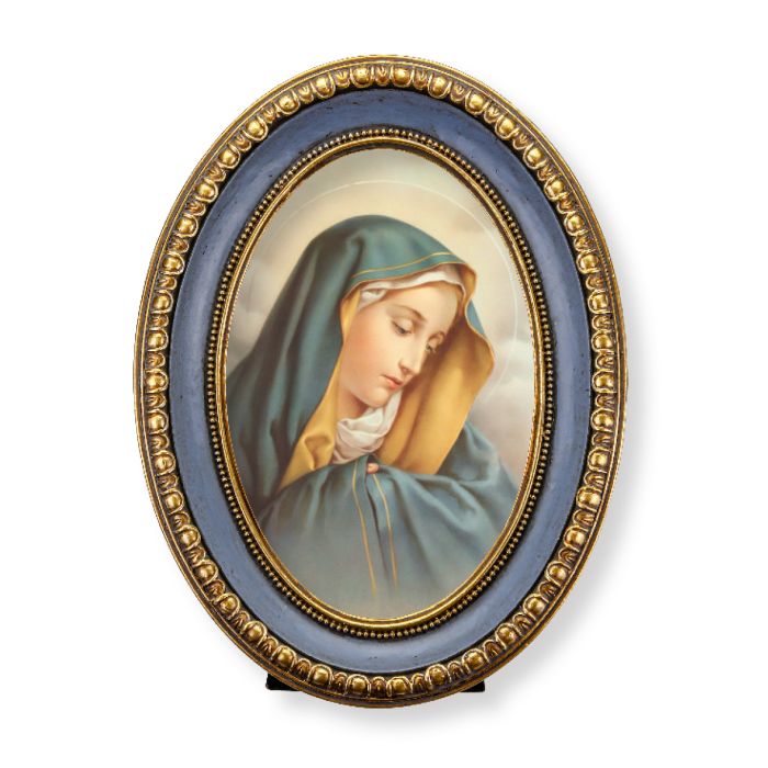 5.5" x 7.5" Oval Gold-Leaf Frame with an Our Lady of Sorrows Print