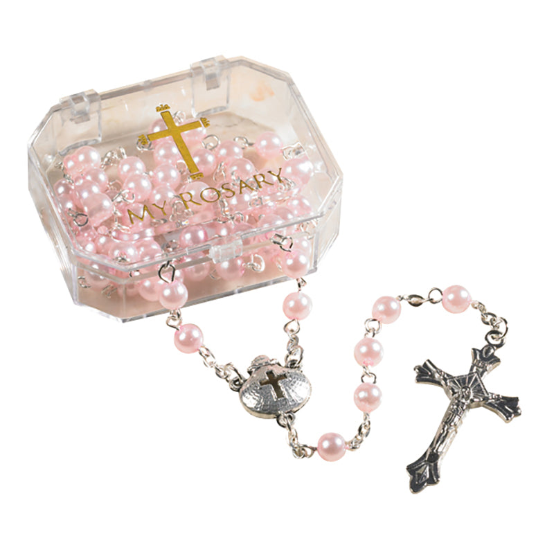 6mm Pink Pearl Baptism Rosary
