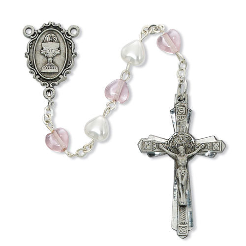Pewter Pink Pearl Heart Rosary