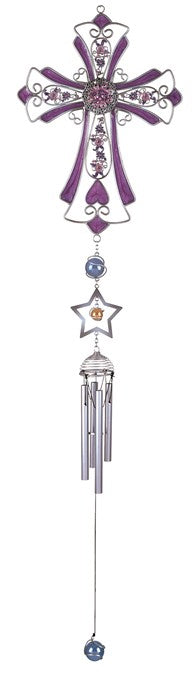 36" Purple Silver Cross Wind Chime