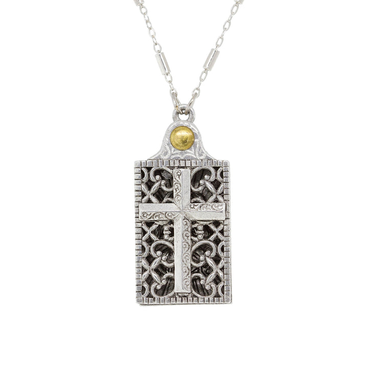 Rectangular Cross and Angel Slide Locket Necklace
