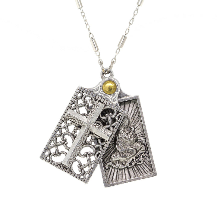 Rectangular Cross and Angel Slide Locket Necklace