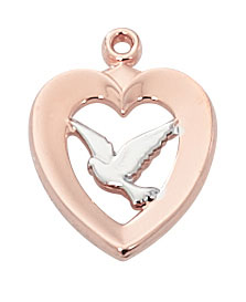Holy Spirit Rose Gold Two Tone Heart with 18" Chain