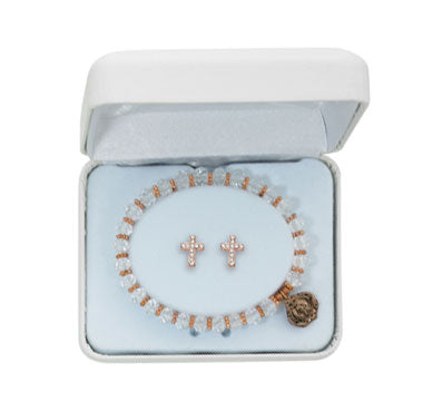 Rose Gold Bracelet & Earring First Communion Set