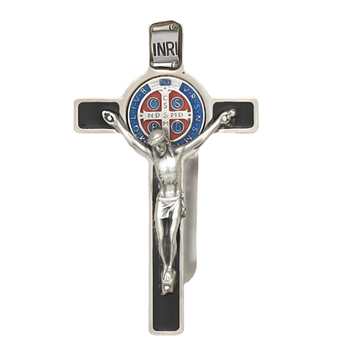 Saint Benedict Black Enamel Crucifix - Visor Clip