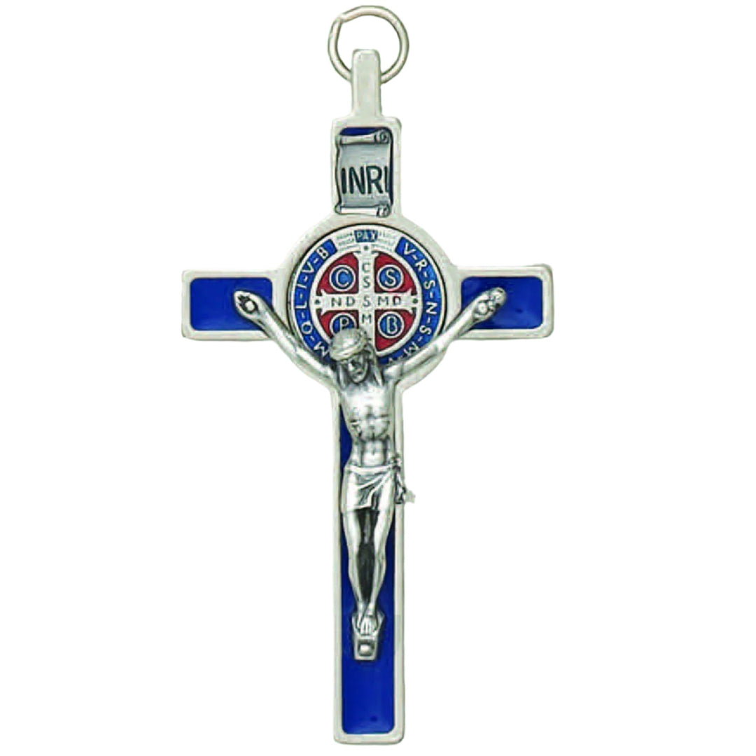 3" St. Benedict Blue Enamel Crucifix with Cord