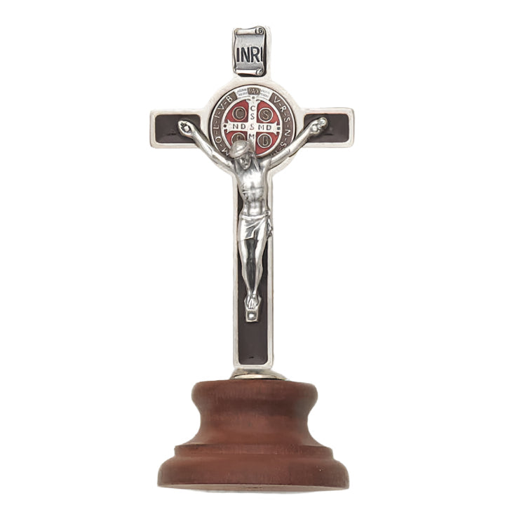 3" Mini St. Benedict Brown Enameled Crucifix on Base