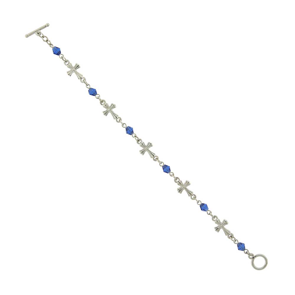 Single Strand Blue Bead & Cross Toggle Bracelet