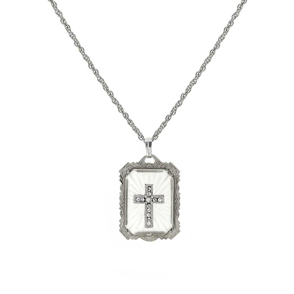 Frosted Stone Crystal Cross Large Pendant Necklace