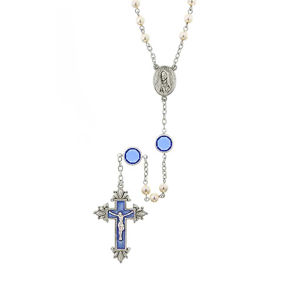 Channel Crystal Faux Pearl Hand Enamel Rosary