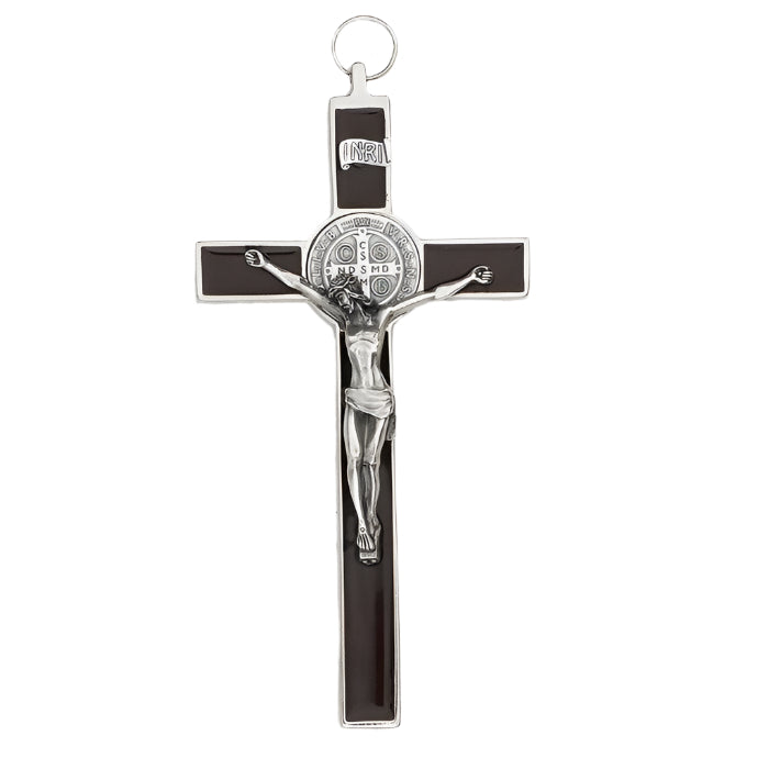 8" St. Benedict Brown Enamel Wall Crucifix