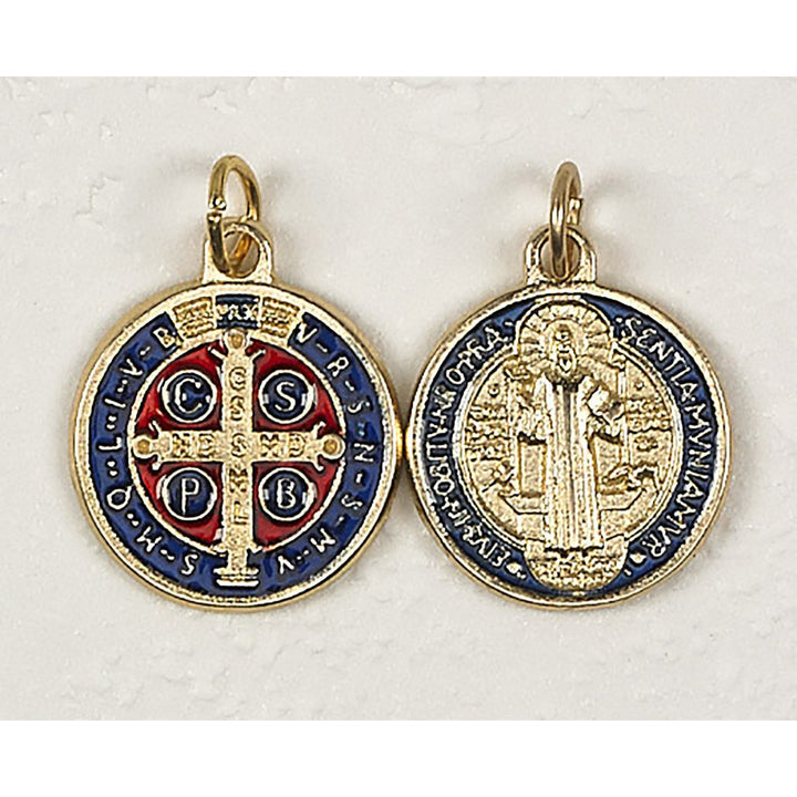0.75" Gold Tone & Dark Blue St. Benedict Enameled Medal