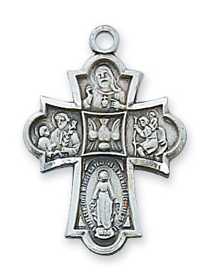 4-Way Sterling Silver Cross on 18" Chain
