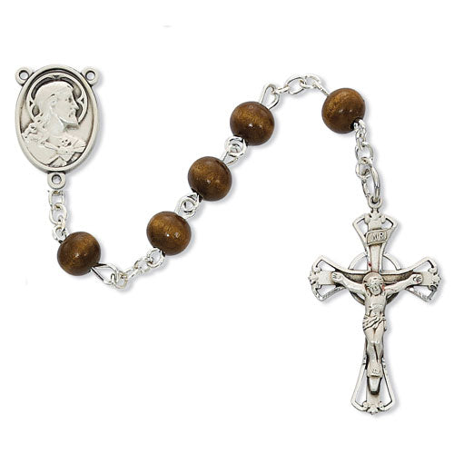 Sterling Silver 6mm Rosary Wood Brown