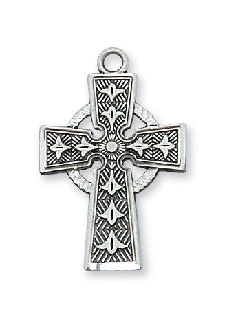 Sterling Silver Celtic Cross on 18" Rhodium Plated Chain