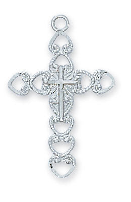 Ornate Sterling Silver Cross on 18" Rhodium Plated Chain