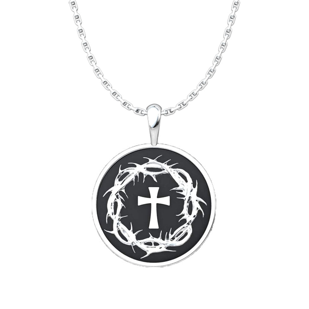 Sterling Silver Crown of Thorns & Cross Necklace