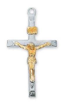 Gold & Sterling Silver Two-Tone Crucifix on 20" Chain