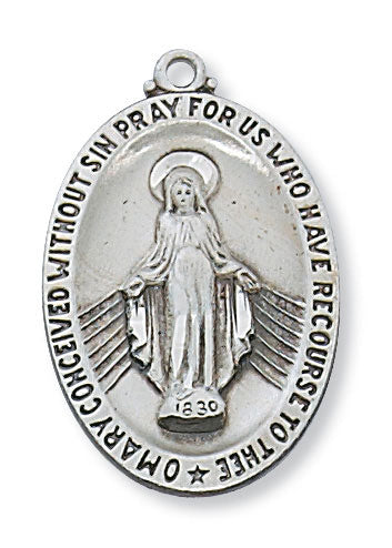 Sterling Silver Miraculous Medal with 24" Rhodium Plated Chain