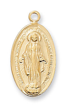 Gold over Sterling Silver Miraculous Medal with 18" Gold Plated Chain