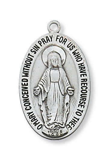Sterling Silver Miraculous Medal on 20" Rhodium Plated Chain