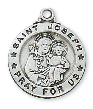 St. Joseph Sterling Silver Medal with 20" Rhodium Plated Chain