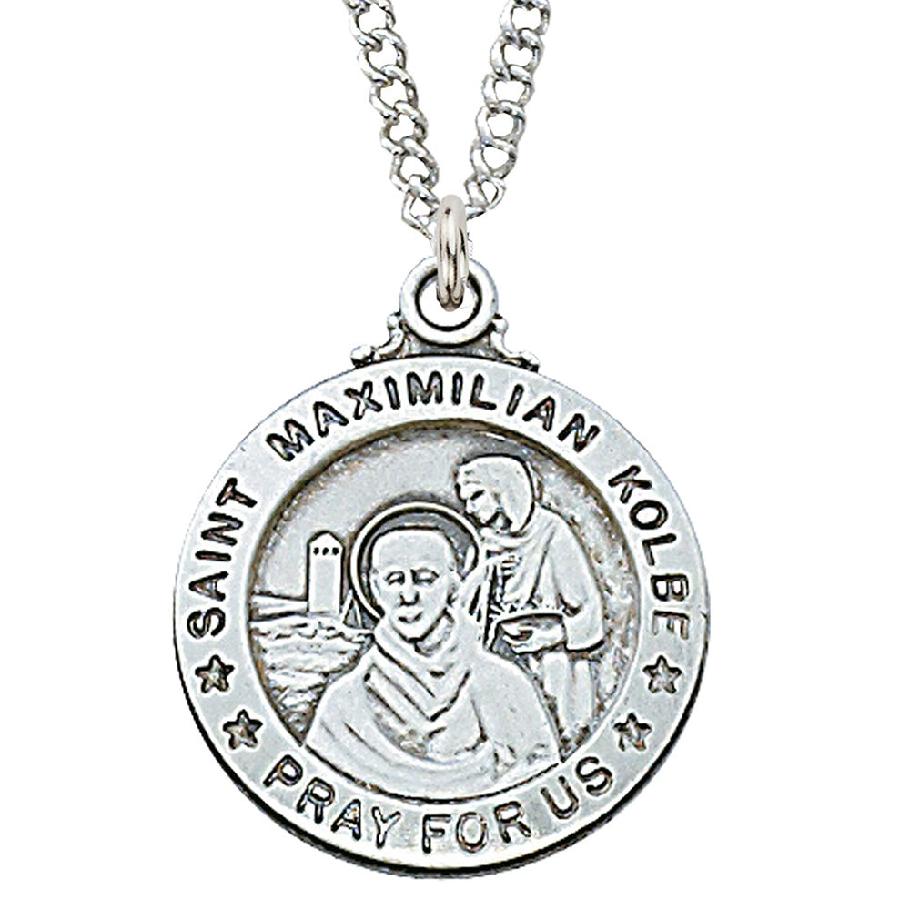 St. Maximilian Kolbe Sterling Silver Medal on 20" Chain