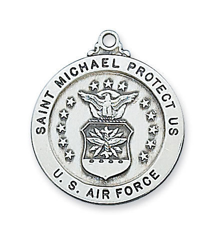 St. Michael Air Force Service Sterling Silver Medal on 24" Chain