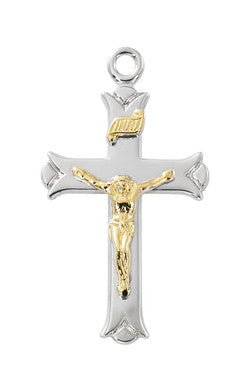 Sterling Silver Two-Tone Crucifix with 18" Chain