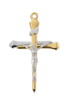 Two-Tone Gold & Sterling Silver Nail Crucifix on 20" Chain